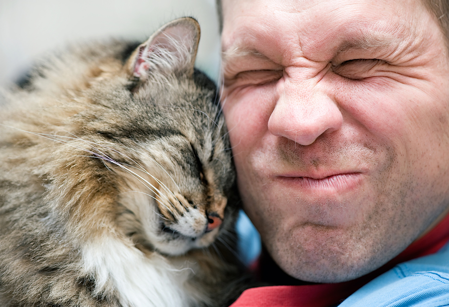 man and cat with silly faces